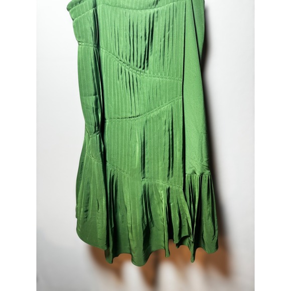 Tibi Preppy Pleated Fit Sheath Midi Dress Green Sz 2 Spaghetti Strap Square Neck - Picture 6 of 11